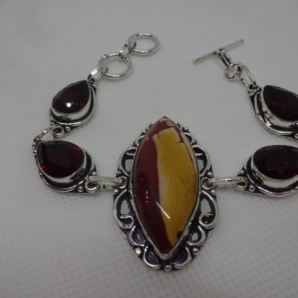 Natural "MOOKAITE JASPER & RUBY" Handmade Sterling Bracelet 7.5" #729 - Picture 2 of 3